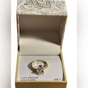 Charter Club Gold-Tone Cushion-Cut Crystal Ring size 7